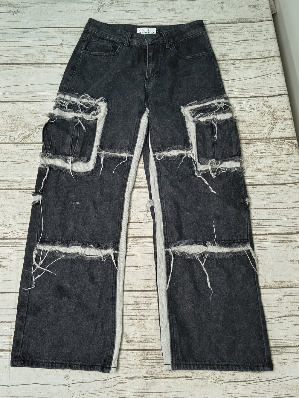 Kate Hewko Black Grunge 90s Baggy Cargo Jeans Women Size Medium